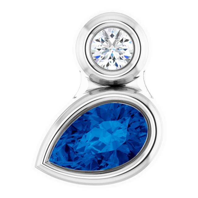 14K White 5x3 mm Pear Lab-Grown Blue Sapphire & .03 CT Natural Diamond Pendant